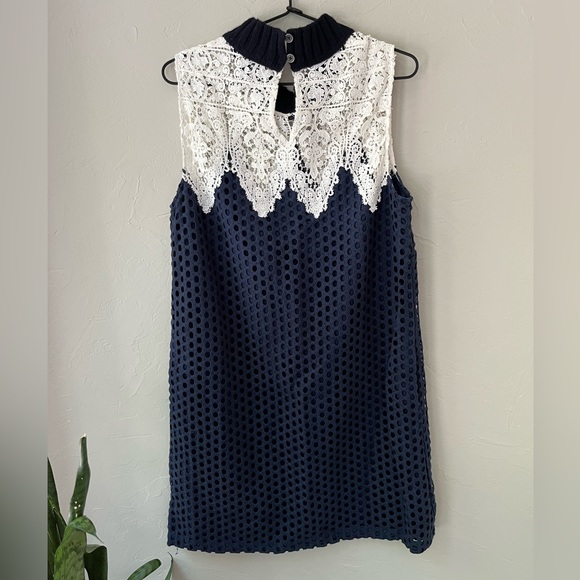 SEA NEW YORK GUIPURE LACE CROCHET BLUE EYELET SHIFT DRESS 8 - Picture 5 of 7